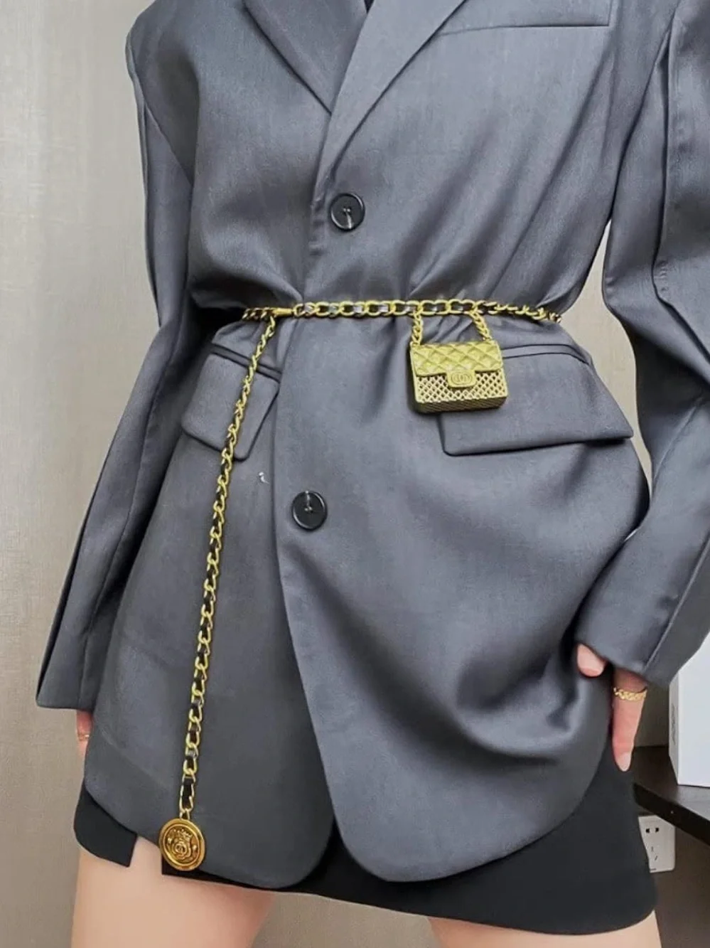 Luxury Gold Chain Waist Belt Mini Bag Charm